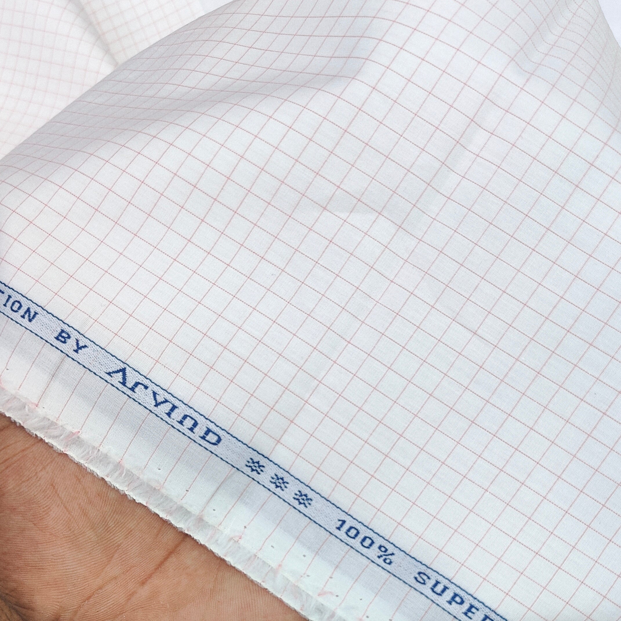 Shirt Fabric Arvind 100% Pure Cotton small check Colour pink and Dull white